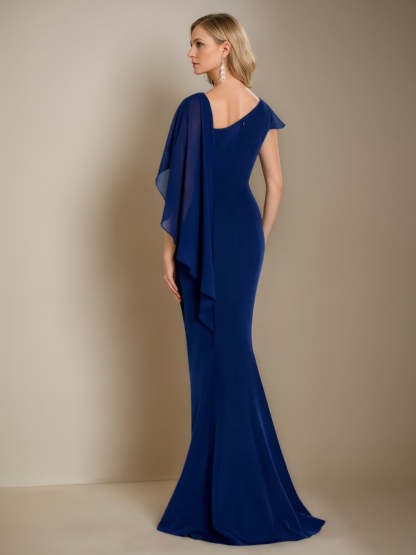 Sleeveless Floor-Length Bateau Neck Mermaid/Trumpet Mother of the Bride Dress