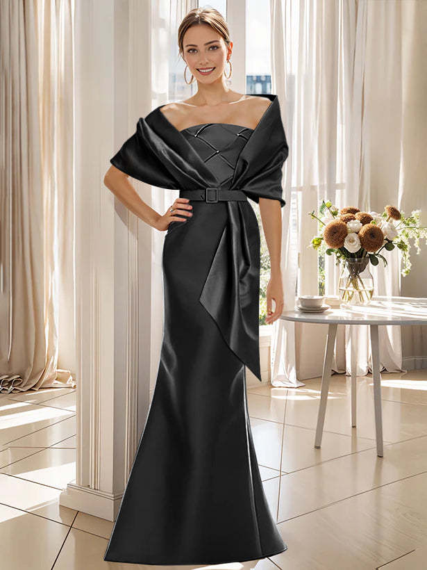 2-Piece Floor-Length Mother of the Bride & Groom Trumpet Dresses with Wrap