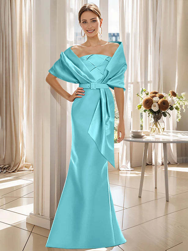 2-Piece Floor-Length Mother of the Bride & Groom Trumpet Dresses with Wrap