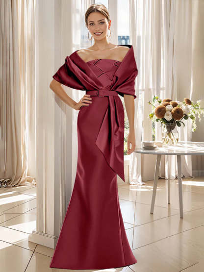 2-Piece Floor-Length Mother of the Bride & Groom Trumpet Dresses with Wrap