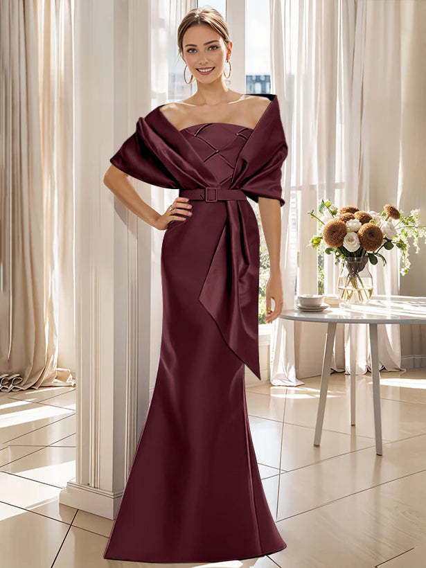 2-Piece Floor-Length Mother of the Bride & Groom Trumpet Dresses with Wrap