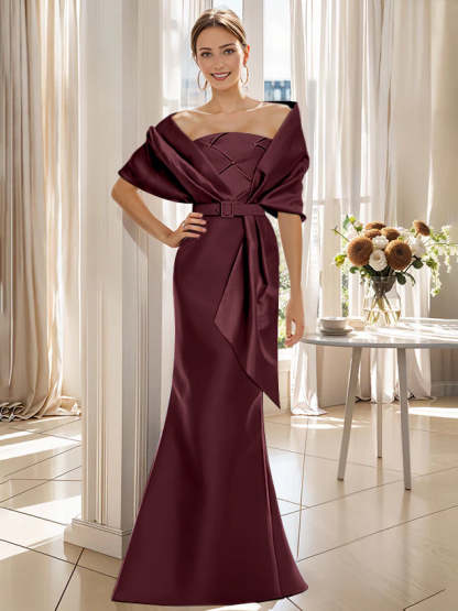 2-Piece Floor-Length Mother of the Bride & Groom Trumpet Dresses with Wrap