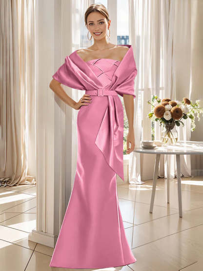 2-Piece Floor-Length Mother of the Bride & Groom Trumpet Dresses with Wrap