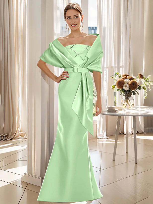 2-Piece Floor-Length Mother of the Bride & Groom Trumpet Dresses with Wrap