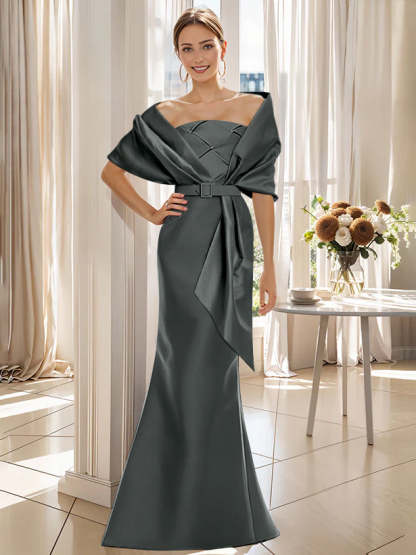 2-Piece Floor-Length Mother of the Bride & Groom Trumpet Dresses with Wrap