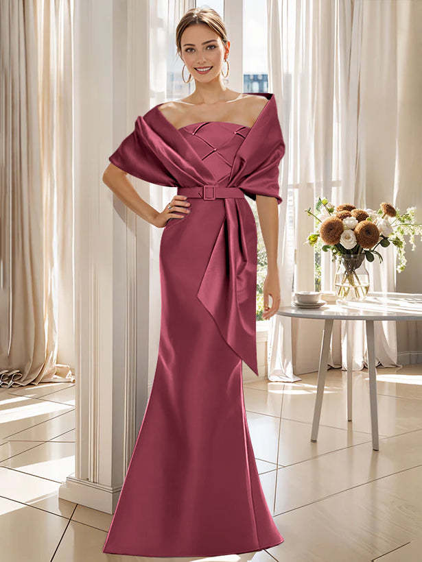 2-Piece Floor-Length Mother of the Bride & Groom Trumpet Dresses with Wrap