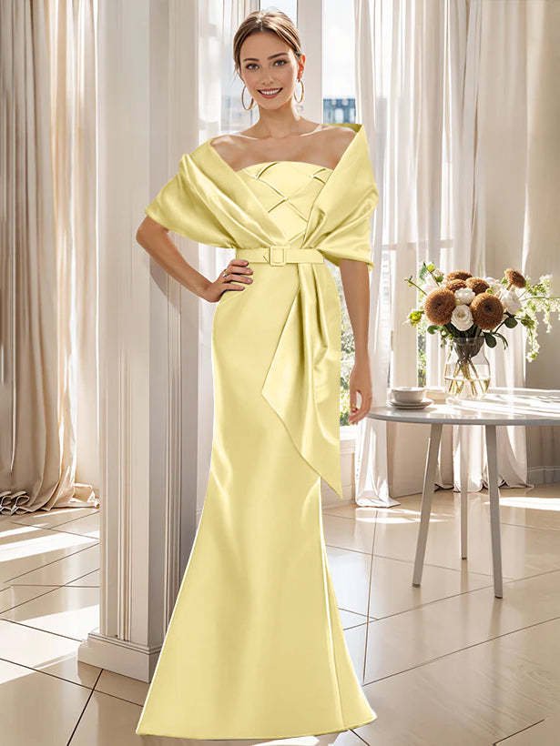 2-Piece Floor-Length Mother of the Bride & Groom Trumpet Dresses with Wrap
