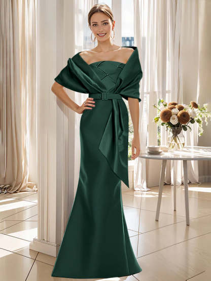 2-Piece Floor-Length Mother of the Bride & Groom Trumpet Dresses with Wrap
