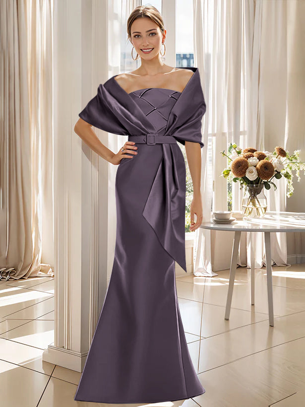 2-Piece Floor-Length Mother of the Bride & Groom Trumpet Dresses with Wrap