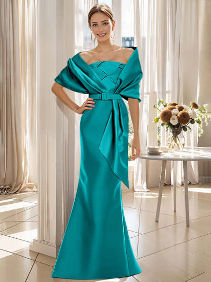 2-Piece Floor-Length Mother of the Bride & Groom Trumpet Dresses with Wrap