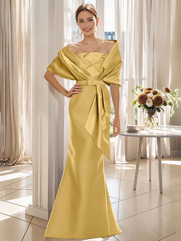 2-Piece Floor-Length Mother of the Bride & Groom Trumpet Dresses with Wrap
