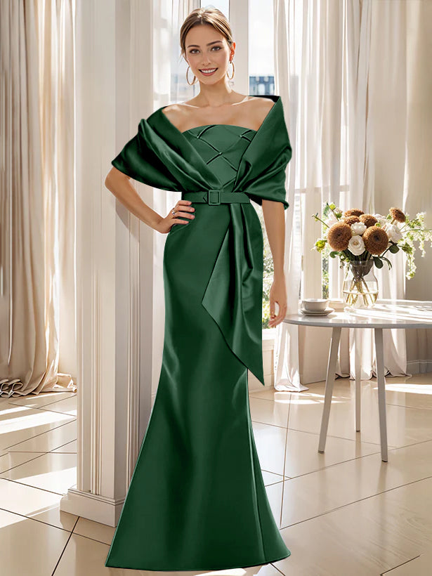 2-Piece Floor-Length Mother of the Bride & Groom Trumpet Dresses with Wrap