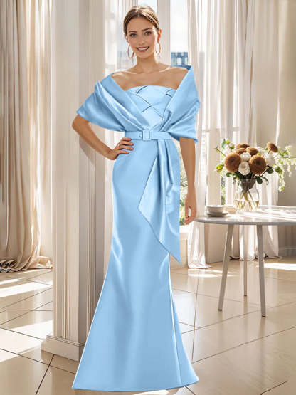 2-Piece Floor-Length Mother of the Bride & Groom Trumpet Dresses with Wrap