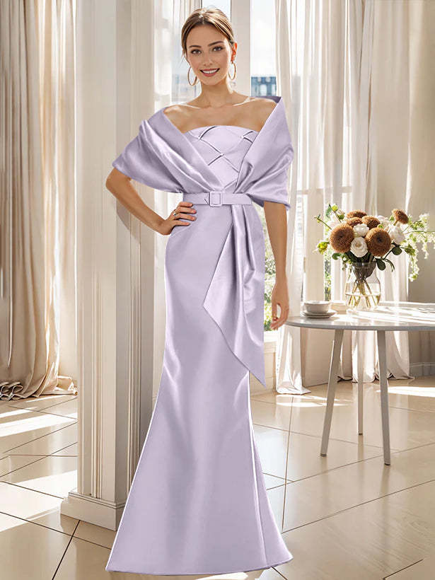 2-Piece Floor-Length Mother of the Bride & Groom Trumpet Dresses with Wrap