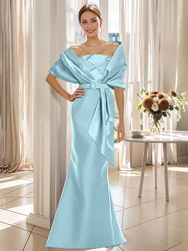 2-Piece Floor-Length Mother of the Bride & Groom Trumpet Dresses with Wrap