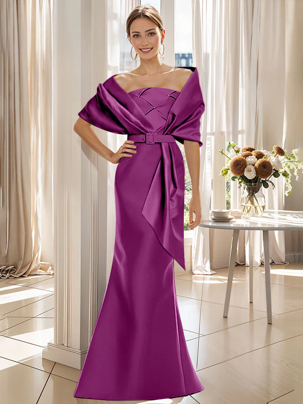 2-Piece Floor-Length Mother of the Bride & Groom Trumpet Dresses with Wrap