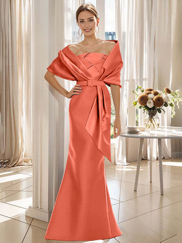 2-Piece Floor-Length Mother of the Bride & Groom Trumpet Dresses with Wrap
