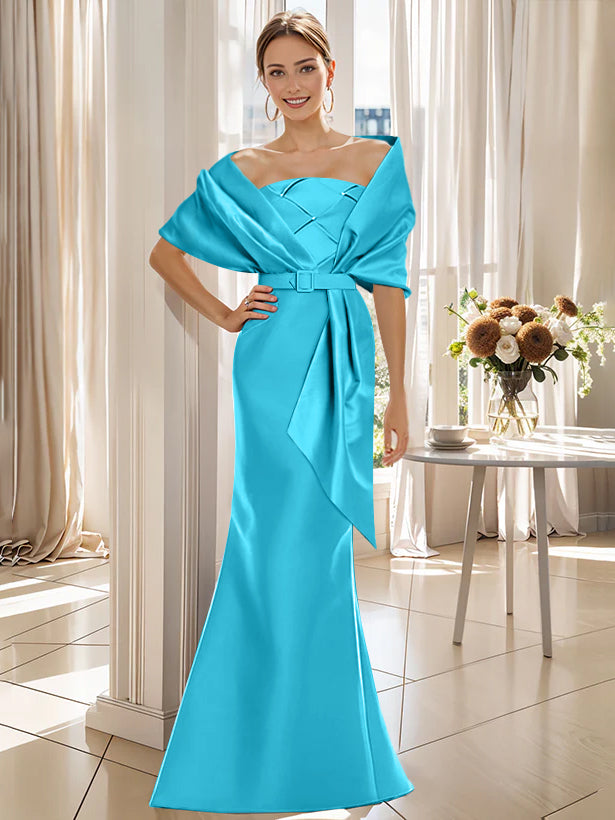 2-Piece Floor-Length Mother of the Bride & Groom Trumpet Dresses with Wrap
