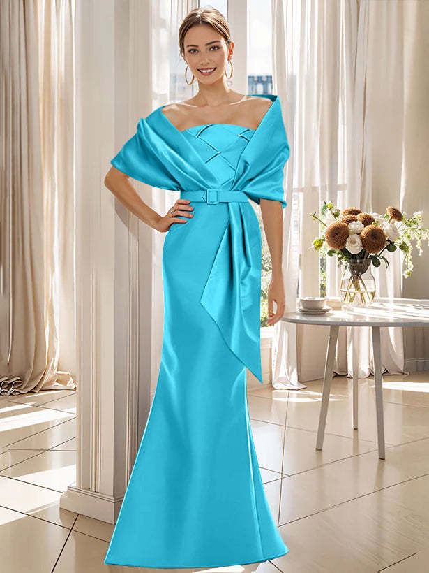 2-Piece Floor-Length Mother of the Bride & Groom Trumpet Dresses with Wrap