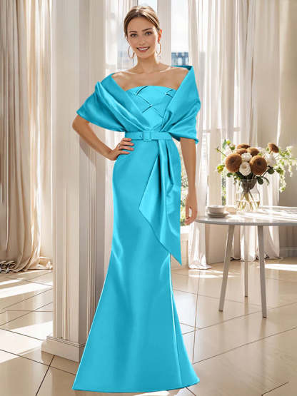 2-Piece Floor-Length Mother of the Bride & Groom Trumpet Dresses with Wrap