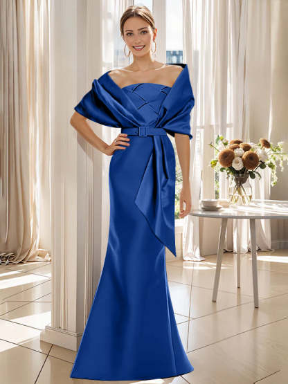2-Piece Floor-Length Mother of the Bride & Groom Trumpet Dresses with Wrap