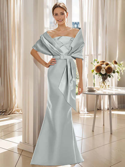 2-Piece Floor-Length Mother of the Bride & Groom Trumpet Dresses with Wrap