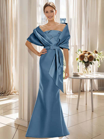 2-Piece Floor-Length Mother of the Bride & Groom Trumpet Dresses with Wrap