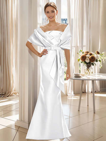 2-Piece Floor-Length Mother of the Bride & Groom Trumpet Dresses with Wrap