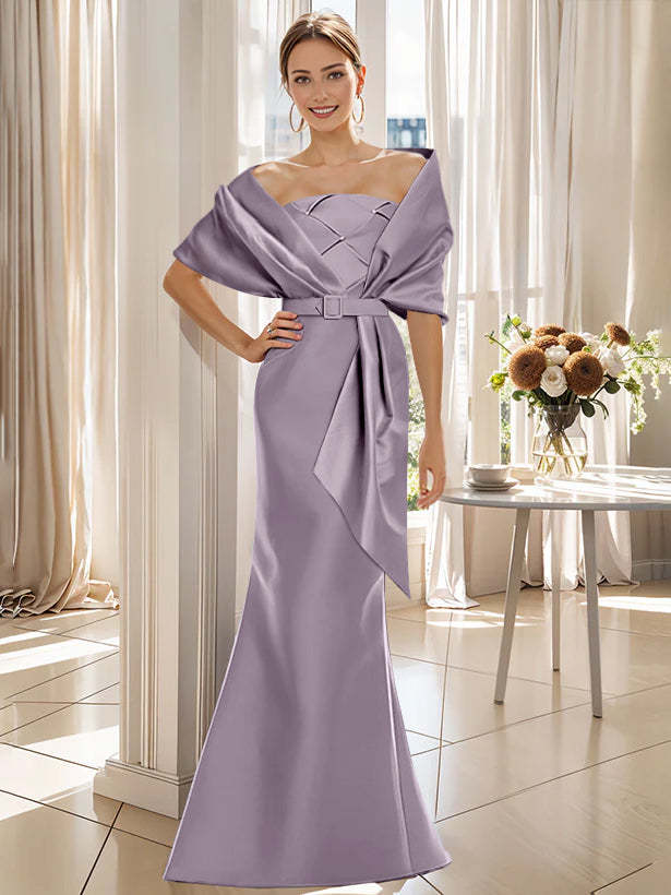2-Piece Floor-Length Mother of the Bride & Groom Trumpet Dresses with Wrap