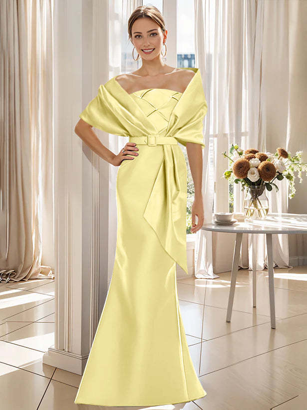 2-Piece Floor-Length Mother of the Bride & Groom Trumpet Dresses with Wrap