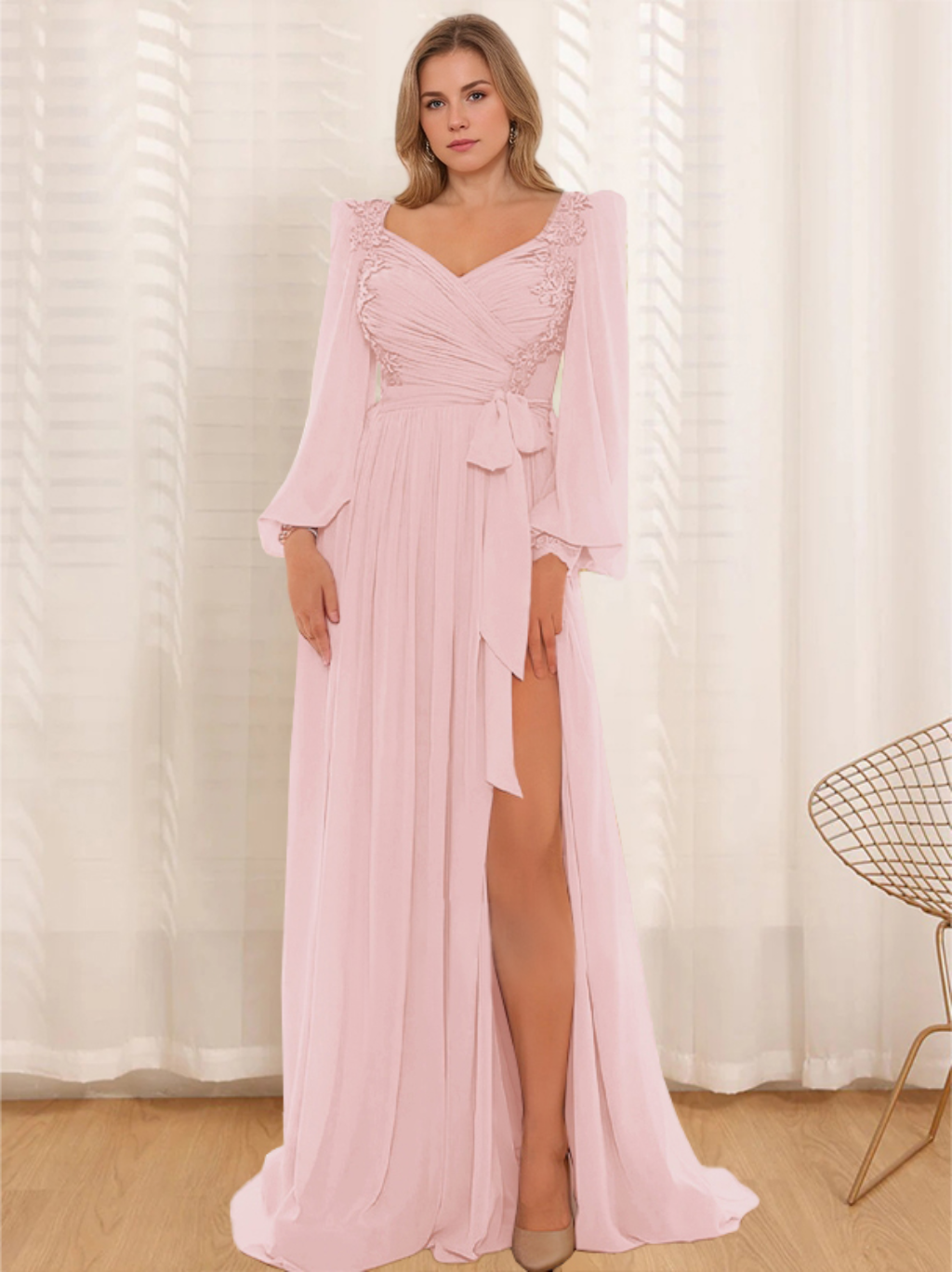 Sweetheart A-Line Princess Floor-Length Plus Size Mother of the Bride Dress with Lace and Pleated Long Sleeves-BMbridal.UK