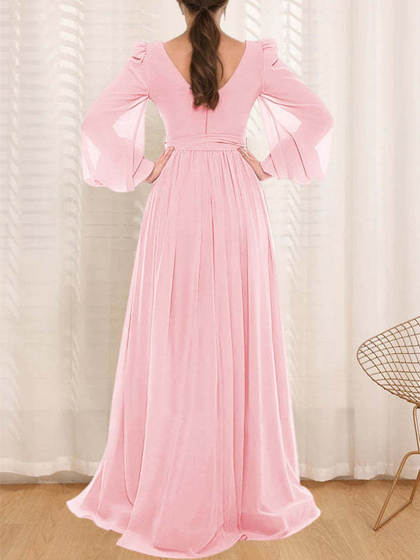 Sweetheart A-Line Princess Floor-Length Plus Size Mother of the Bride Dress with Lace and Pleated Long Sleeves-BMbridal.UK