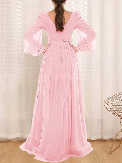 Sweetheart A-Line Princess Floor-Length Plus Size Mother of the Bride Dress with Lace and Pleated Long Sleeves-BMbridal.UK