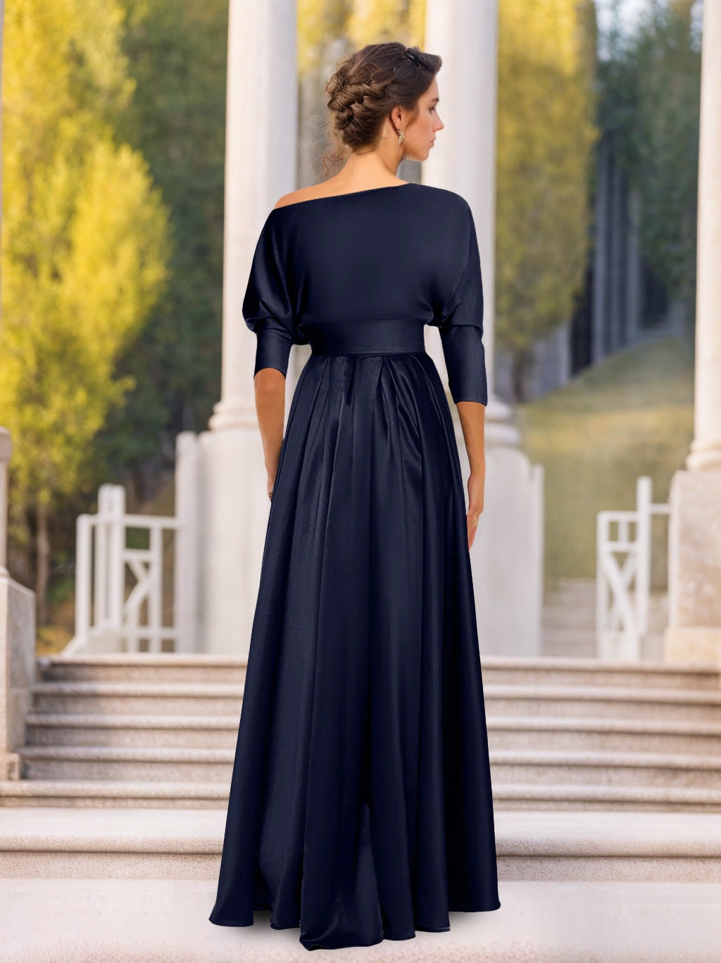 One-Shoulder A-Line Princess Dress with 3/4 Sleeves for Mothers of the Bride & Groom