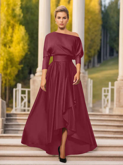 One-Shoulder A-Line Princess Dress with 3/4 Sleeves for Mothers of the Bride & Groom
