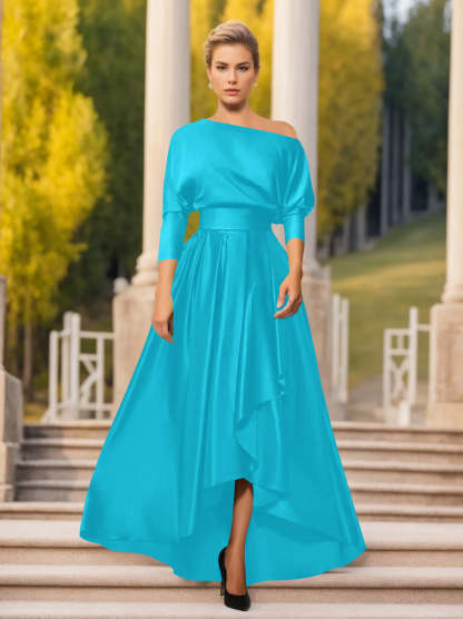 One-Shoulder A-Line Princess Dress with 3/4 Sleeves for Mothers of the Bride & Groom