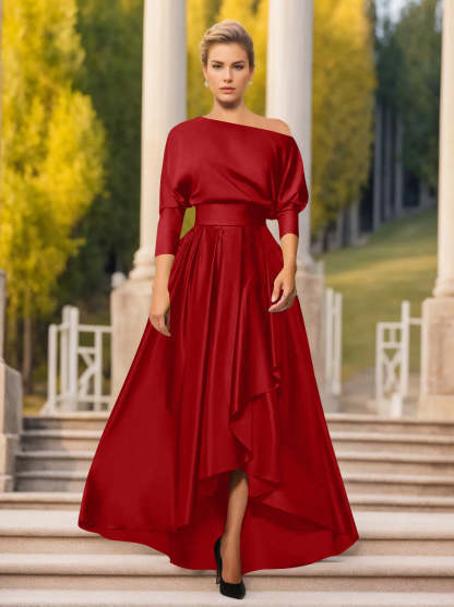 One-Shoulder A-Line Princess Dress with 3/4 Sleeves for Mothers of the Bride & Groom