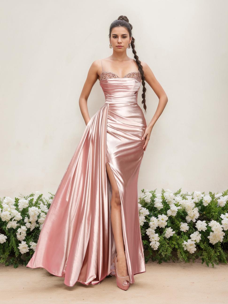 Floor-Length Sleeveless Mother of the Bride Dress with Spaghetti Straps and Side Split