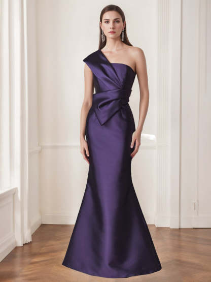One-Shoulder Sleeveless Floor-Length Trumpet/Mermaid Gown for the Mother of the Bride