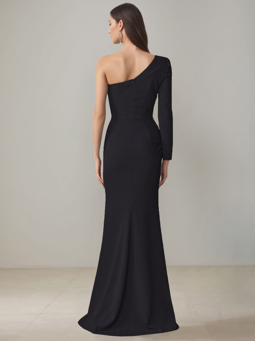 One-Shoulder Floor-Length Mother of the Bride Gown with Side Slit and Bowknot
