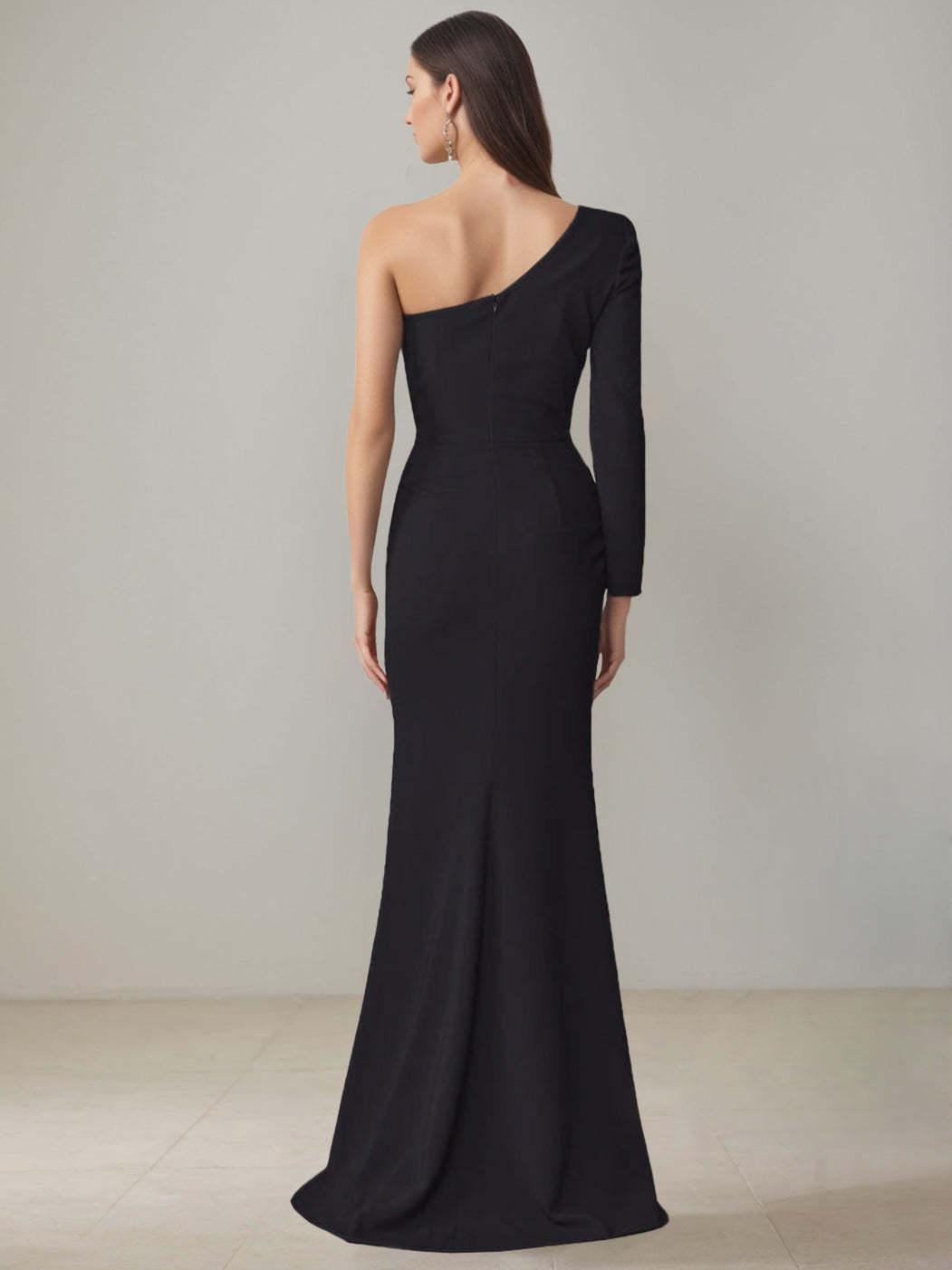 One-Shoulder Floor-Length Mother of the Bride Gown with Side Slit and Bowknot
