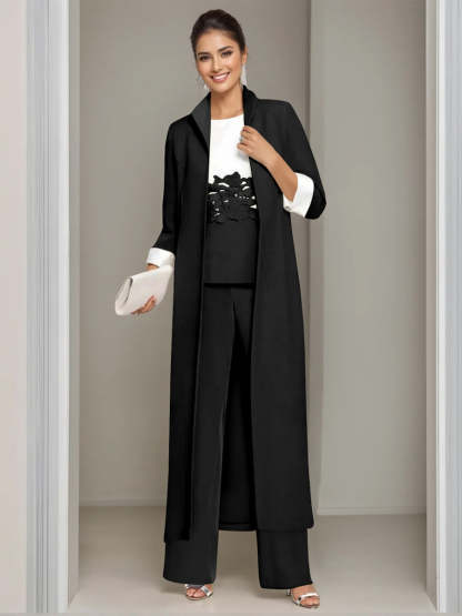 Ankle-Length Mother of the Bride Pantsuits in 3 Pieces Featuring Square Neck Jacket & Lace Appliques