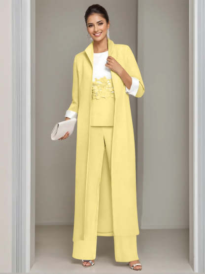 Ankle-Length Mother of the Bride Pantsuits in 3 Pieces Featuring Square Neck Jacket & Lace Appliques