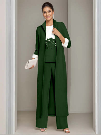 Ankle-Length Mother of the Bride Pantsuits in 3 Pieces Featuring Square Neck Jacket & Lace Appliques