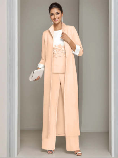 Ankle-Length Mother of the Bride Pantsuits in 3 Pieces Featuring Square Neck Jacket & Lace Appliques