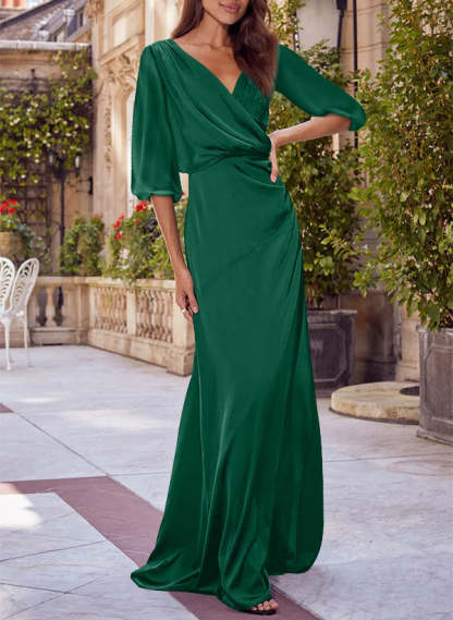 Red V-neck Floral Print Column Dress for Mothers of the Bride & Groom-BMbridal