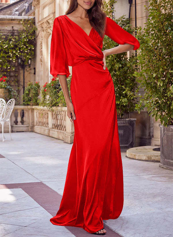 Red V-neck Floral Print Column Dress for Mothers of the Bride & Groom-BMbridal