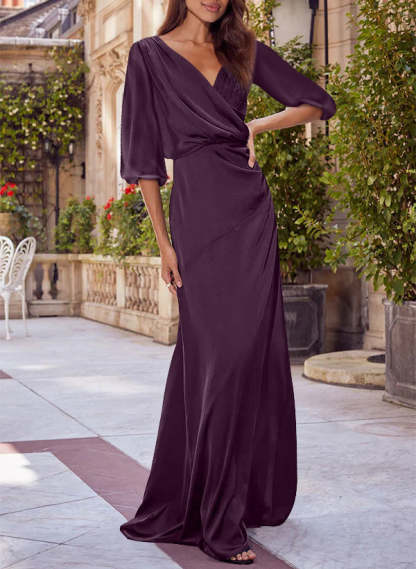 Red V-neck Floral Print Column Dress for Mothers of the Bride & Groom-BMbridal