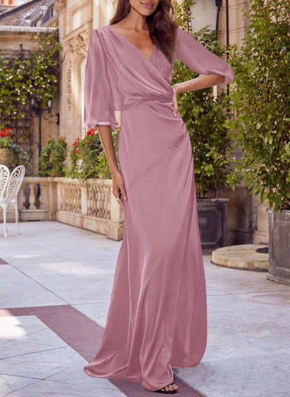 Red V-neck Floral Print Column Dress for Mothers of the Bride & Groom-BMbridal