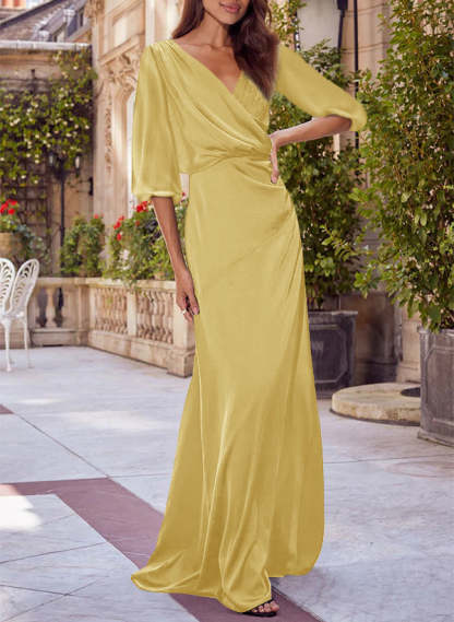 Red V-neck Floral Print Column Dress for Mothers of the Bride & Groom-BMbridal